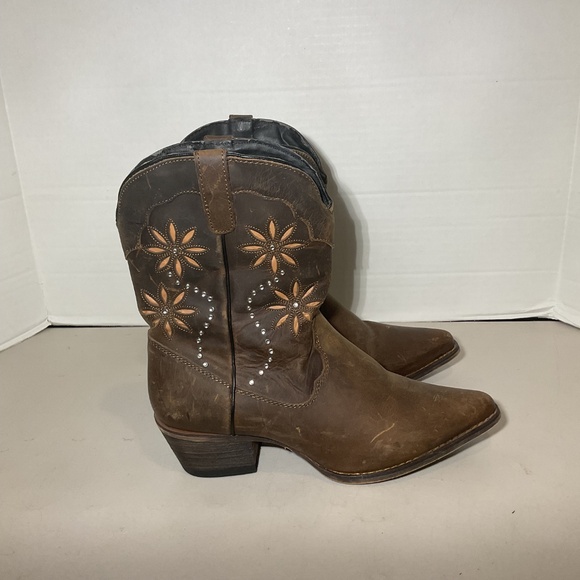 Santa Fe Boot Co Brown Leather Floral Jeweled Cowboy Western Boots Size 8.5 - Picture 12 of 12